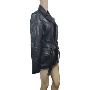 Tahari Womens Double-Breasted Genuine Leather Jacket Black Small Affordable Designer Brands