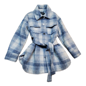 Tahari Women Stacie Plaid Brushed Wool-Blend Belted Shacket Jacket Large Blue from Affordable Designer Brands