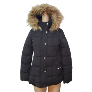 Tommy Hilfiger Womens Petite Faux-Fur-Trim Hooded Puffer Coat Polyester Black 2XSmall Affordable Designer Brands