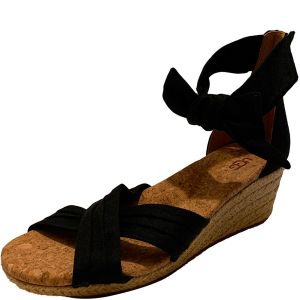 UGG Women's Traci Espadrille Wedge Canvas Sandals Black 8.5M Affordable Designer Brands