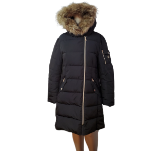 Vince Camuto Womens Faux-Fur-Trim Hooded Puffer Coat Water-resistant Polyester Black Large Affordable Designer Brands