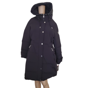 Vince Camuto Womens Hooded Faux-Leather-Trim Down Puffer Coat Nylon Black Medium from Affordable Designer Brands