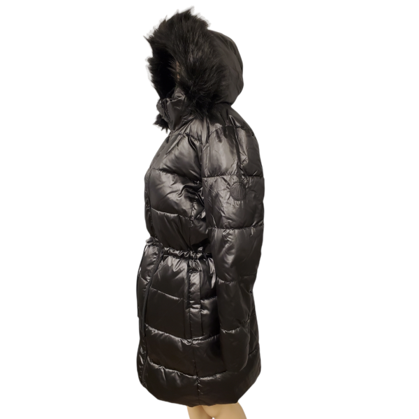 Dkny Women's Faux Leather Long Puffer Jacket in Black Size 2XS 100% Polyester/100% Nylon