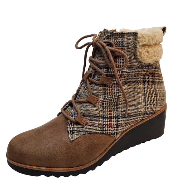 Lifestride Womens Booties Zone Cushioned Ankle Boots 8.5M Brown Plaid  Affordable Designer Brands