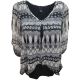 BCX Juniors Printed Sheer Overlay 3/4 Split Sleeve Top With Necklace, Black and White Pat E Small