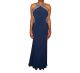 Blondie Nites Juniors' Embellished Open-Back A-Line Navy Blue Gown Size 11 MSRP $219.00 Affordable Designer Brands