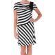 Eci Ruched Black White Striped A-Line Xlarge Dress