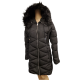 GUESS Womens Faux-Fur-Trim Hooded Puffer Polyester Coat Black Large Affordable Designer Brands front