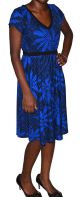 NY Collection Cap-Sleeve Printed A-Line Medium Blue Black Dress