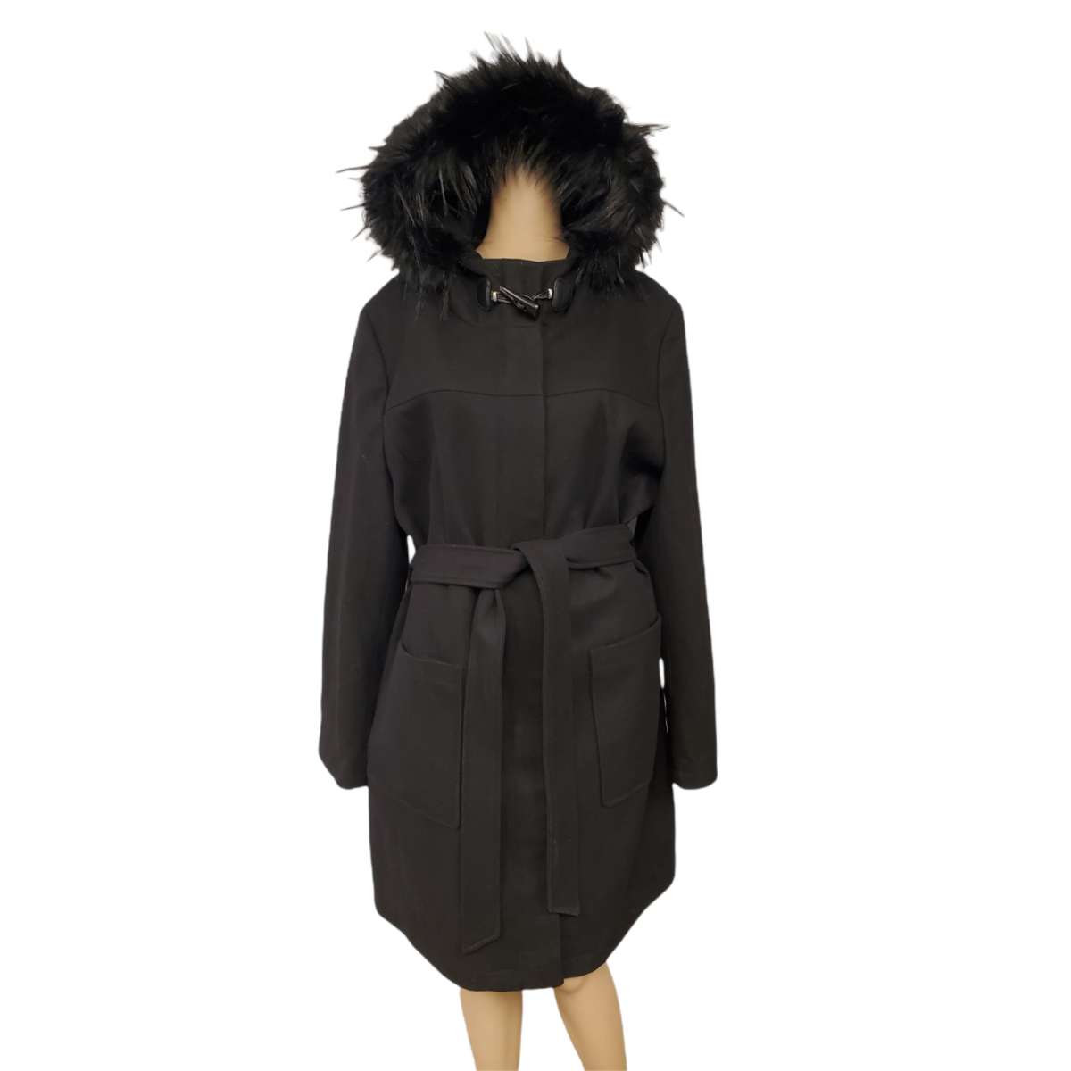 Arabiske Sarabo Alle ugunstige Tommy Hilfiger Womens Hooded Faux-Fur-Trim Belted Wool Coat Black XXLarge  Affordable Designer Brands | Affordable Designer Brands